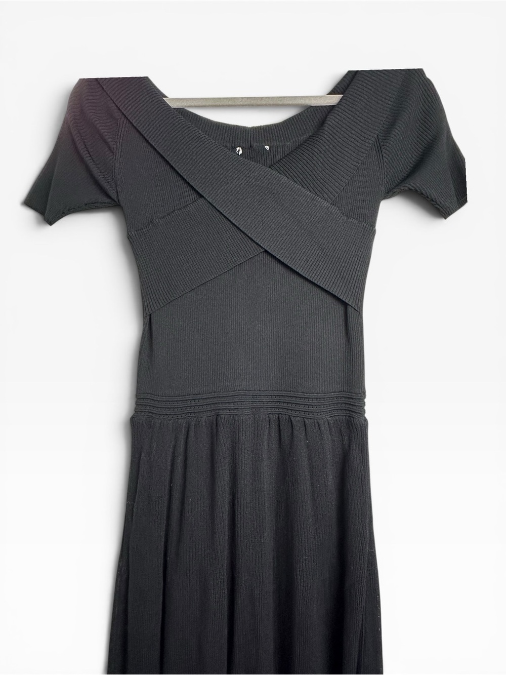 Sandro Sallie Drape Knit Off-The-Shoulder Pleated stretch Maxi Dress Black M 38 - Picture 6 of 11